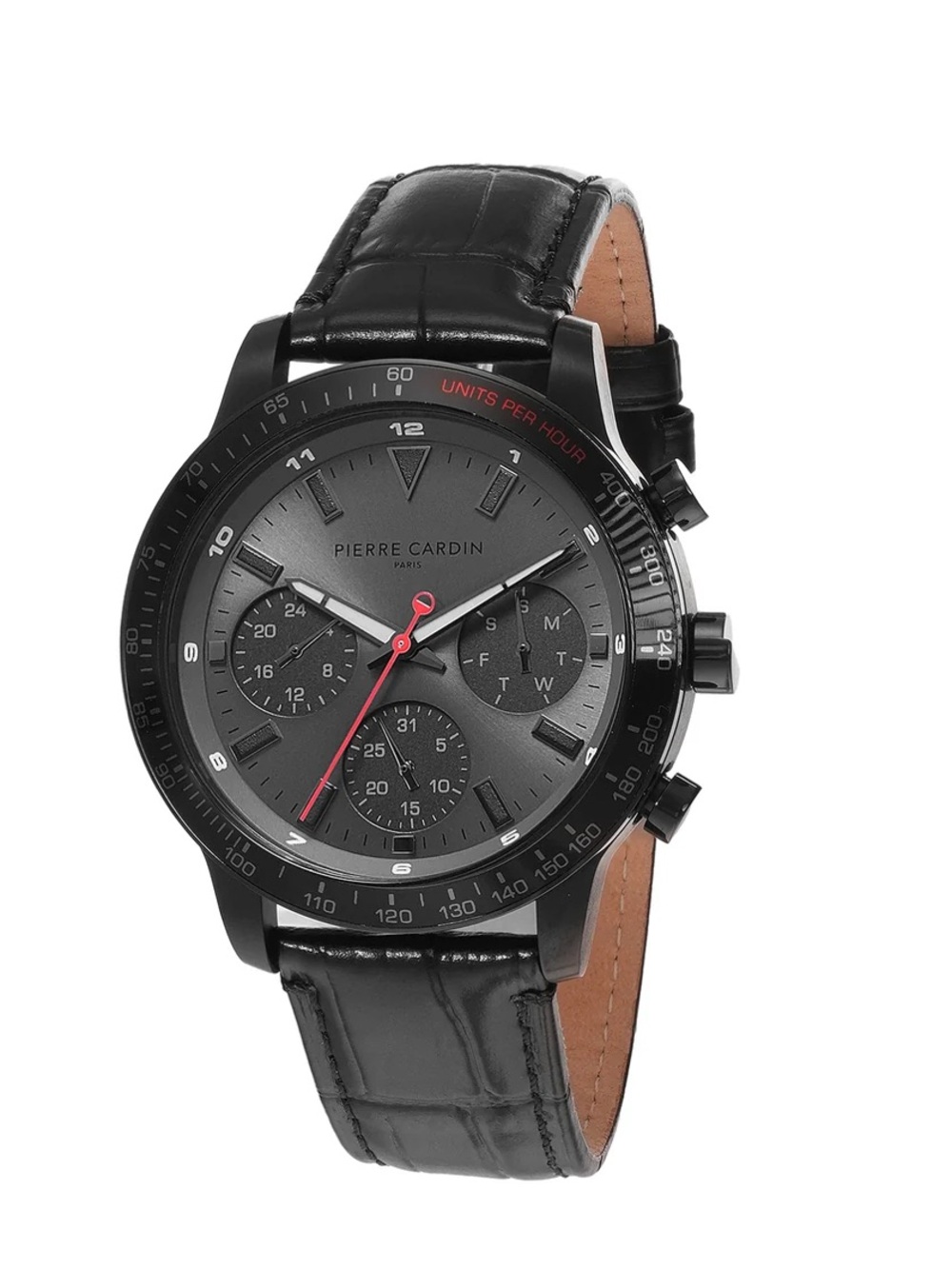 Pierre Cardin Mulitdrive Mens 41mm - IP Black with Black Leather Strap